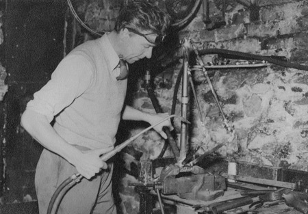 Jim Wilson in cellar of workshop on City Road Jim Wilson in cellar of workshop on City Road
